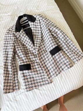 Zara Pink and Black Tweed Double-Breasted Blazer M never used